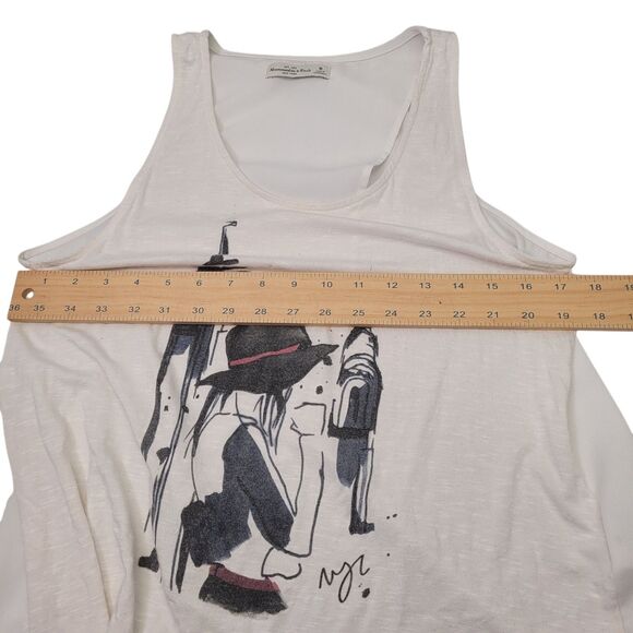 Abercrombie & Fitch Graphic Print Sleeveless Top Tank Open Back White Medium Use - Picture 9 of 10